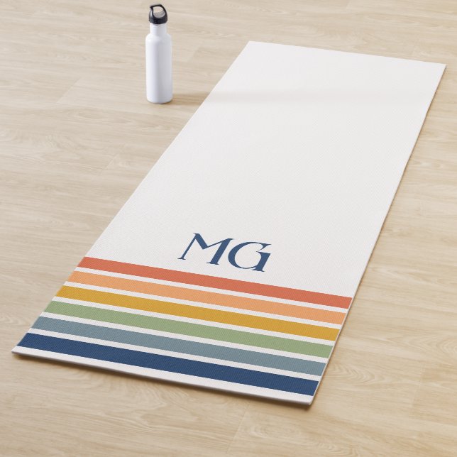 Retro Monogrammed Minimalist Stripes Yoga Mat (In Situ)