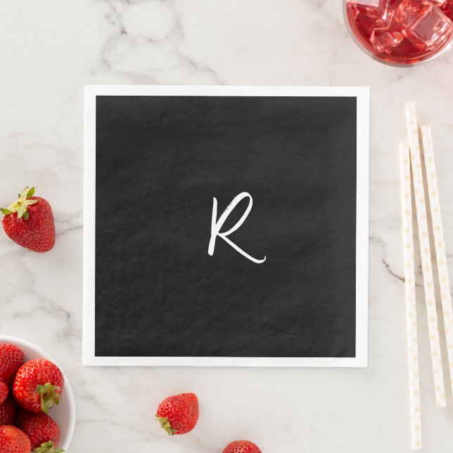 Retro Monograms Letter Black White Initial Wedding Paper Dinner Napkins (Insitu)
