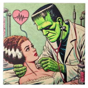 Retro Monster Love Comics Ceramic Tile