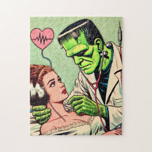 Retro Monster Love Comics Jigsaw Puzzle
