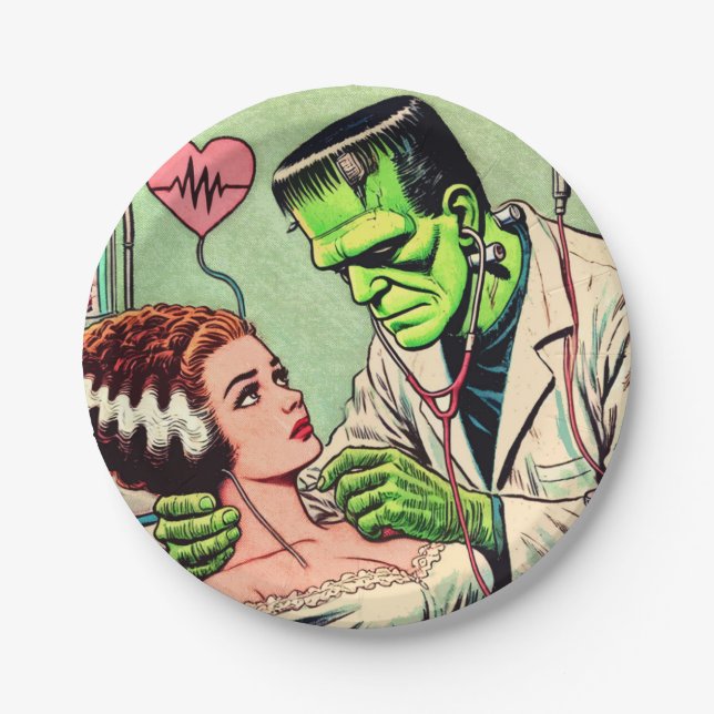Retro Monster Love Comics Paper Plates (Front)