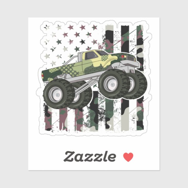 Retro Monster Truck Camo American Flag  Sticker (Sheet)