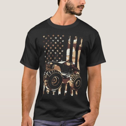 Retro Monster Truck Camo American Flag  T_Shirt