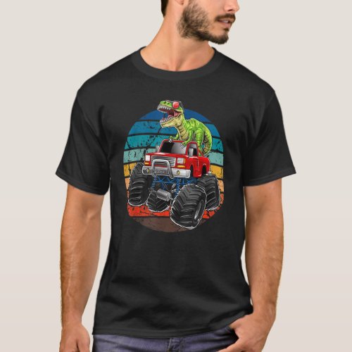 Retro Monster Truck Dinosaur Vintage Sunset T_Shirt