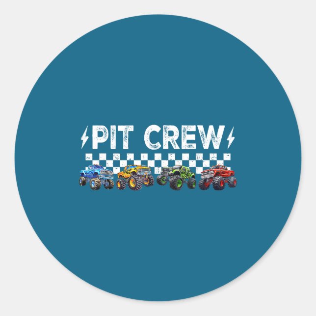 Retro Monster Truck Family T Crew Matching Birthda Classic Round Sticker (Front)