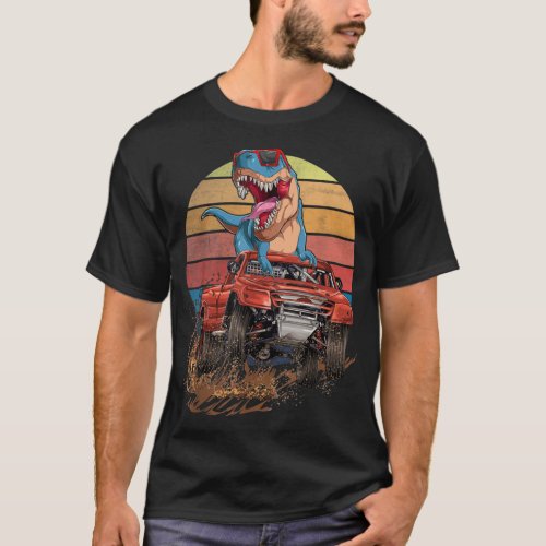 Retro Monster Truck Trex Dirt Race Dinosaur  T_Shirt