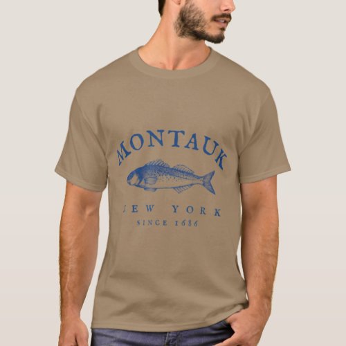 Retro Montauk New York Fishing T_Shirt