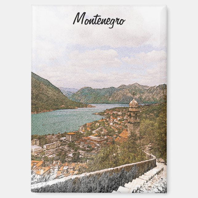 Retro Montenegro Kotor Bay Magnet (Front)