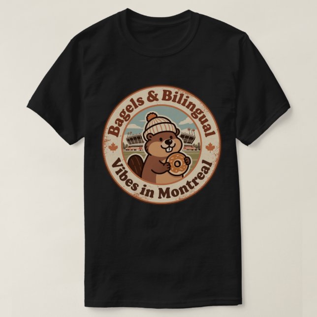 Retro Montreal Beaver & Bagel T-Shirt (Design Front)