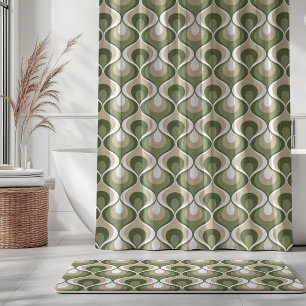 Retro Mood Sage Olive Green Beige White Shower Curtain