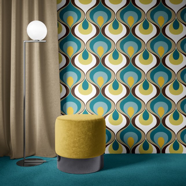 Retro Mood Teal Blue Brown Mustard Yellow Beige Wallpaper (Creator Uploaded)