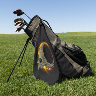 Retro moon Dead Burning Skull in Fire Golf Towel