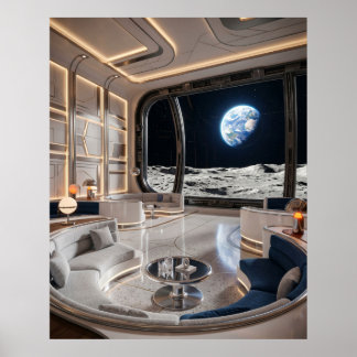 Retro Moon Lounge Space View Poster