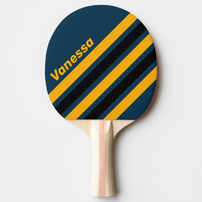 Retro Moonlit Tide Angled Striping with Name Ping Pong Paddle (Front)