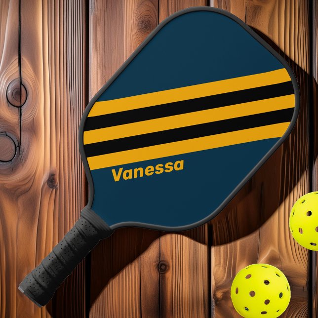 Retro Moonlit Tide  Stripes with Name Pickleball Paddle (Creator Uploaded)