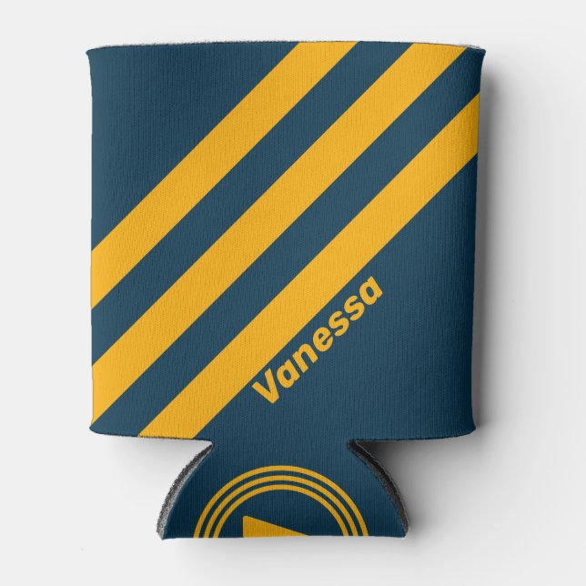 Retro Moonlit Tide Three Stripes with Name Can Cooler (Front)