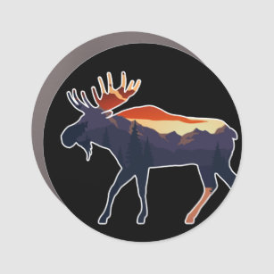 Retro Moose Forest Landscape Wilderness Silhouette Car Magnet