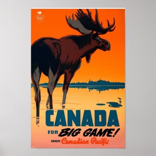Retro Moose nature Canada for big game travel art Poster