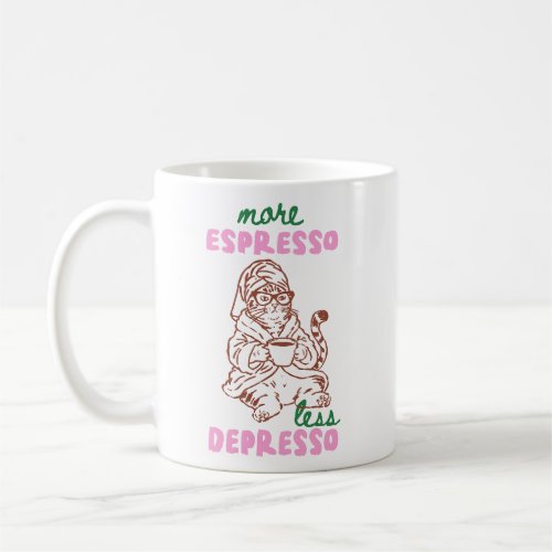 Retro More Espresso Less Depresso Cat Coffee Mug