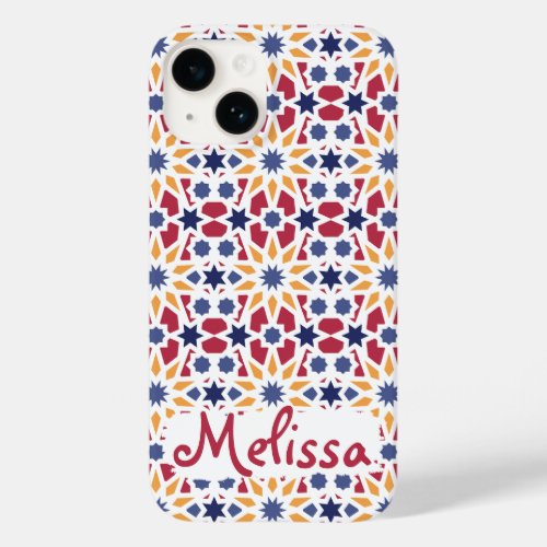 Retro Moroccan Zellije Pattern with Name Case_Mate iPhone 14 Case