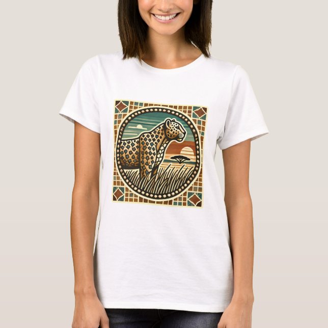 Retro Mosaic Logo of Leopard T-Shirt (Front)