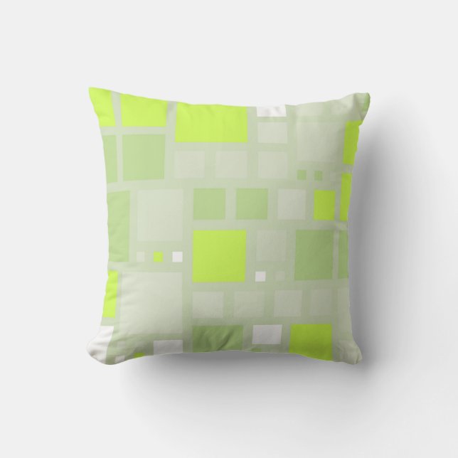 Retro Mosaic Squares | Green Lime Throw Pillow (Front)