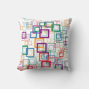 Retro Mosaic Squares Multi-colors on White Throw Pillow