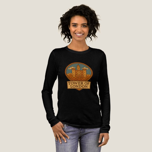 Retro Mosaic-Style Tower of London Logo T-Shirt Tri-Blend Shirt (Full Front)