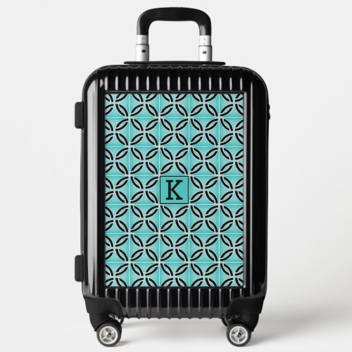 Retro Mosaic Tile Monogram Mint Pattern Luggage