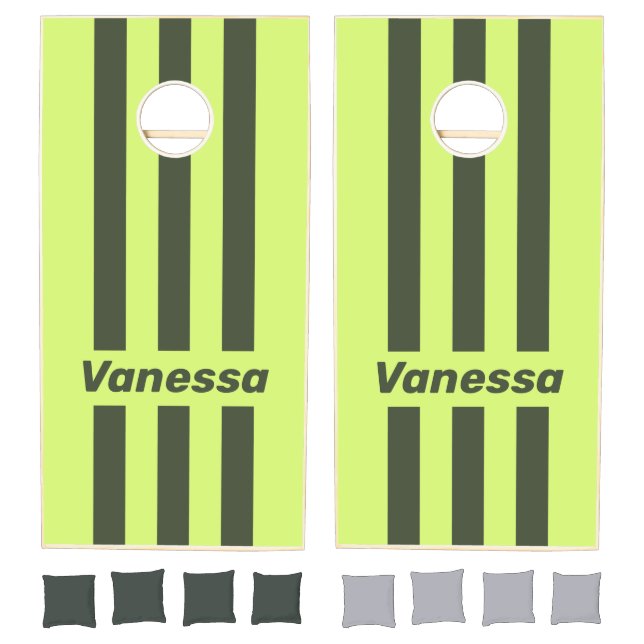 Retro Moss Fade Three Pin Striped with Name Cornhole Set (Set)