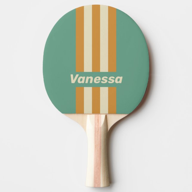 Retro Moss Pin Stripes with Name Ping Pong Paddle (Front)