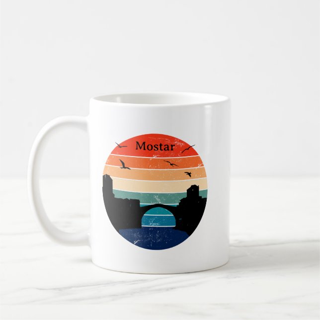 Retro Mostar Stari Most Bridge Bosnia Herzegovina Coffee Mug (Left)