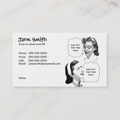 Retro Mother &amp; Daughter Contact Card Business Card