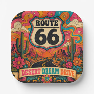 Retro Mother Road Sixties Trippy Highway Tableware Paper Plates