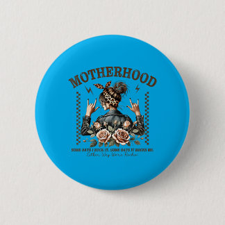 Retro Motherhood Funny Mothers Day Rock Mama Mom Button