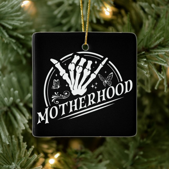 Retro Motherhood Rock Skeleton Sarcastic Mom Gifts Ceramic Ornament (Tree)