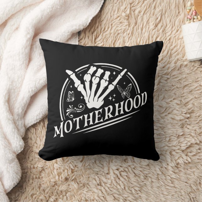 Retro Motherhood Rock Skeleton Sarcastic Mom Gifts Throw Pillow (Blanket)