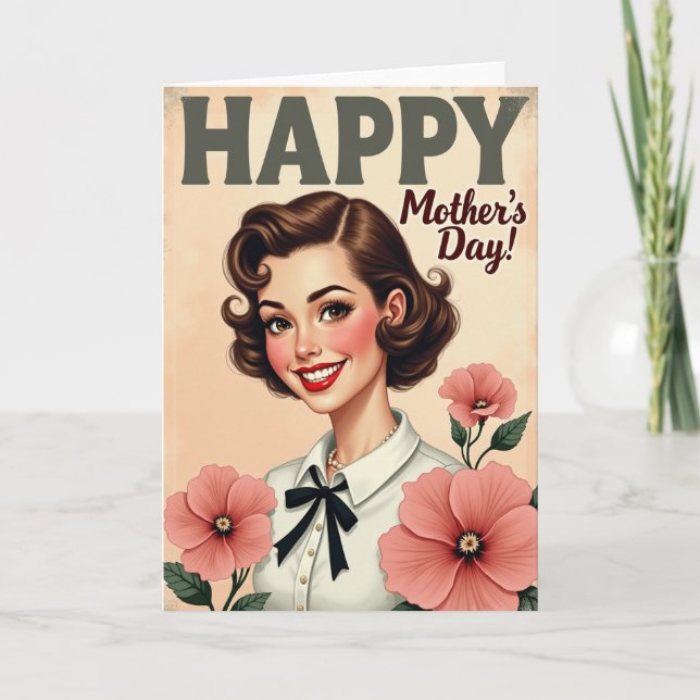 Retro Mothers Day Illustration Card (Front)