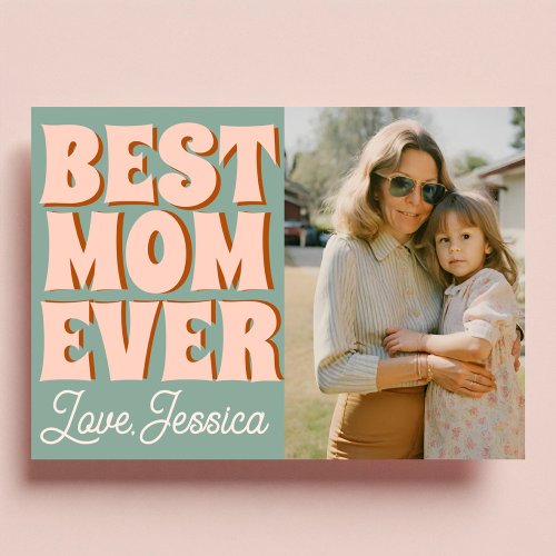 Retro Mothers Day Photo Blue Pink Card