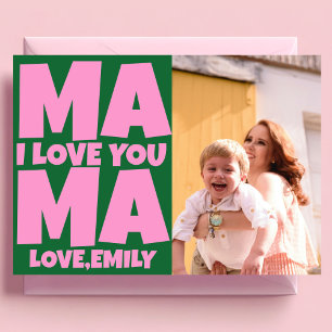 Retro Mothers Day Photo Green Pink Card