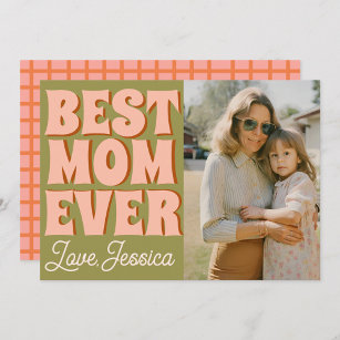 Retro Mothers Day Photo Green Pink Card