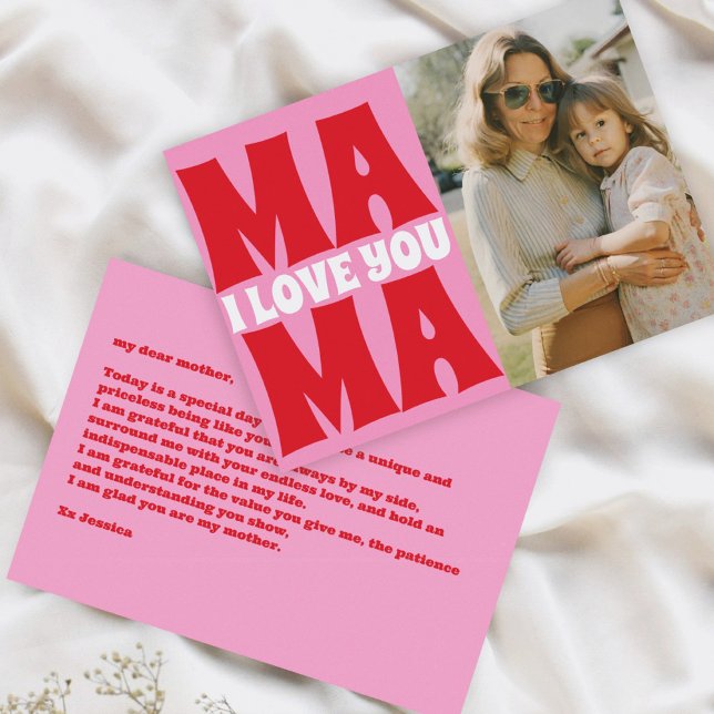 Retro Mothers Day Photo Pink Red  Card (Creator Uploaded)