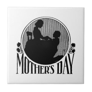 Retro Mother's Day Silhouette Ceramic Tile