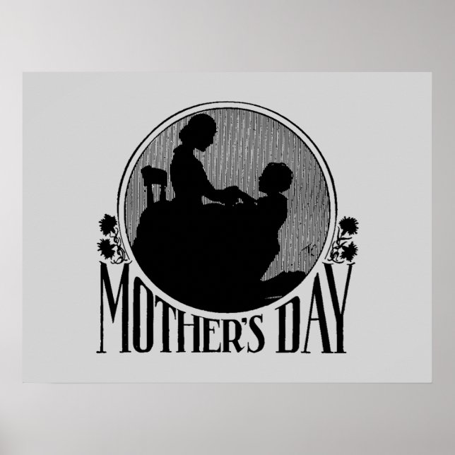 Retro Mother's Day Silhouette Light Gray Poster (Front)