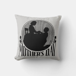 Retro Mother's Day Silhouette Light Gray Throw Pillow