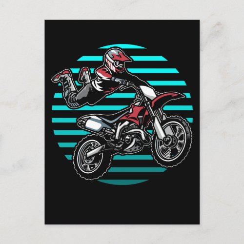Retro Motocross Boys Colorful Dirt Bike Rider Postcard