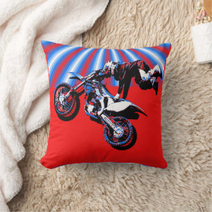 Retro Motocross Rider Design Throw Pillow