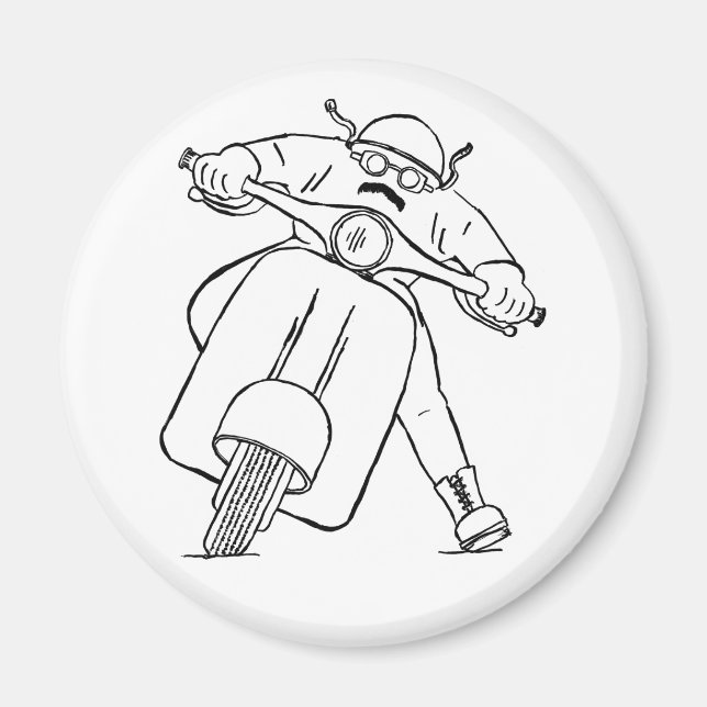 Retro Motor Scooter Rider With Mustache Magnet (Front)