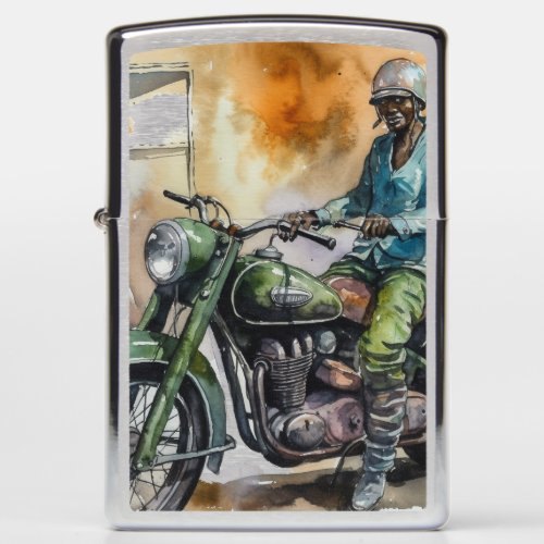 Retro Motorbike Print Graphic Illustration Zippo Lighter