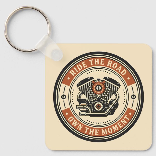 Retro Motorcycle Engine Badge Style Keychain (Front)